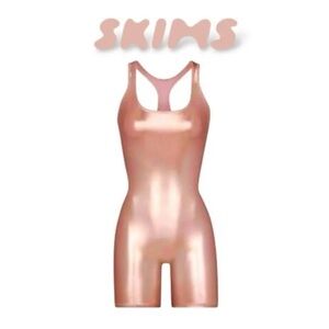 SKIMS Onesie Metallic Stretch Cycle Suit Rose Gold Copper *RARE* Stretch NWT XS